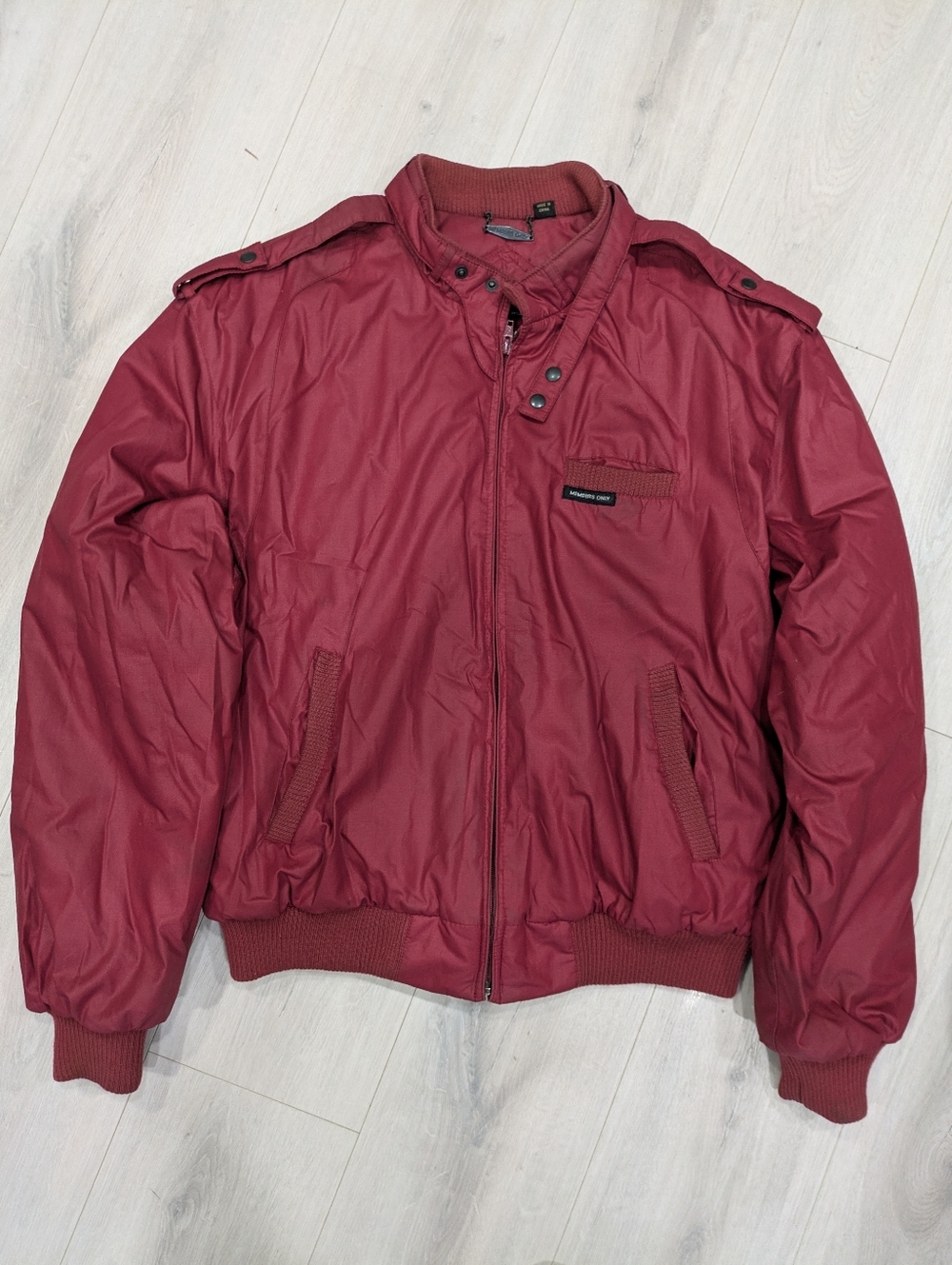 VTG Members Only Mens Sz 44 Burgundy Red Puffy Bomber Jacket Aviator Retro 90s